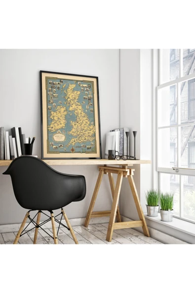 Pegziz Büyük Britanya Haritası Sanatsal Duvar Dekorasyon Poster 60x90cm. ürün görseli 1