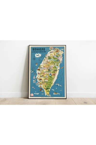 Pegziz Tayvan Haritası Sanatsal Duvar Dekorasyon Poster 60x90cm. ürün görseli 1