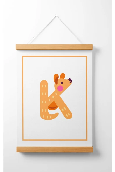 Pegziz Çocuk Odası Ahşap Askılı Hayvan Figürlü K Harfi Baskılı Kanvas Duvar Dekorasyonu 40x50cm. ürün görseli 1