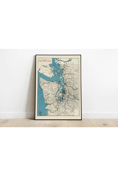 Pegziz Amerika Puget Boğazı 1919 Haritası Sanatsal Duvar Dekorasyon Poster 60x90cm. ürün görseli 1