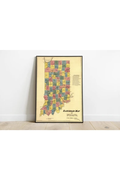 Pegziz Indiana Haritası Sanatsal Duvar Dekorasyon Poster 60x90cm. ürün görseli 1