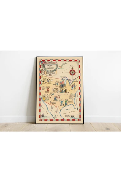 Pegziz Amerika 1945 Haritası Sanatsal Duvar Dekorasyon Poster 60x90cm. ürün görseli 1