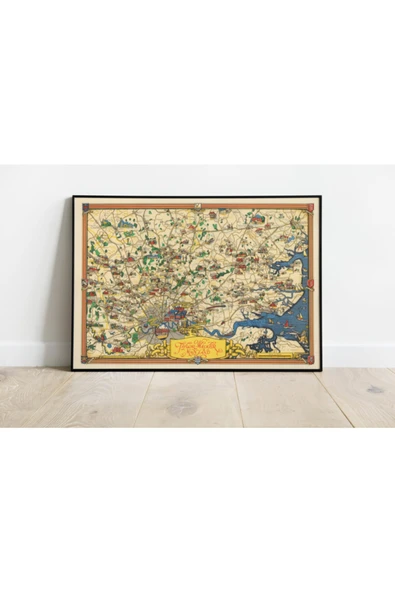 Pegziz Londra 1950 Şehir Planı Haritası Sanatsal Duvar Dekorasyon Poster 60x90cm. ürün görseli 1