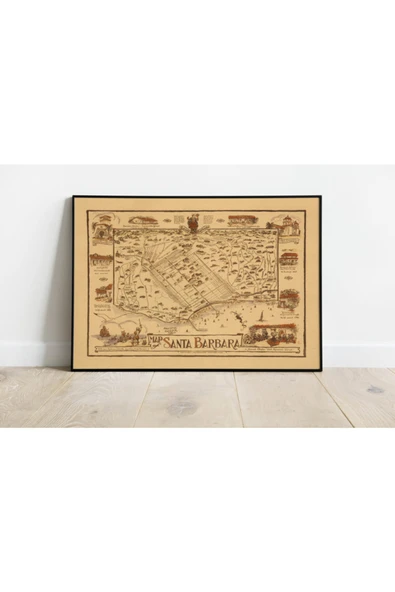 Pegziz Amerika Santa Barbara Haritası Sanatsal Duvar Dekorasyon Poster 60x90cm. ürün görseli 1