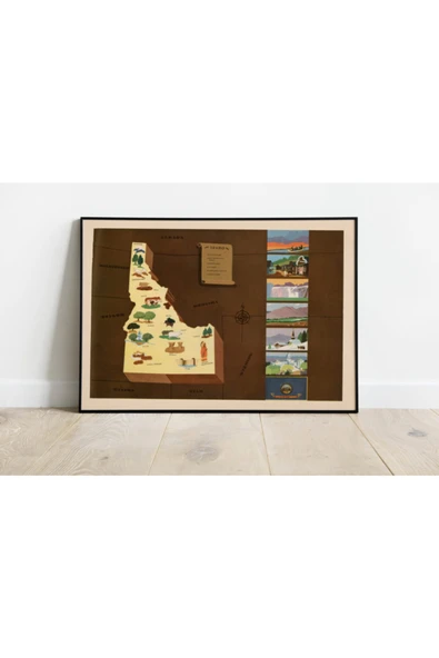Pegziz Amerika Idaho Eyaleti Eski Haritası Sanatsal Duvar Dekorasyon Poster 60x90cm. ürün görseli 1