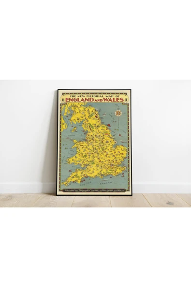 Pegziz Ingiltere Haritası Sanatsal Duvar Dekorasyon Poster 60x90cm. ürün görseli 1