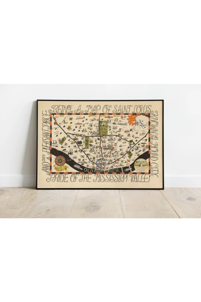 Pegziz Missouri St.louis Haritası Sanatsal Duvar Dekorasyon Poster 60x90cm. ürün görseli 1