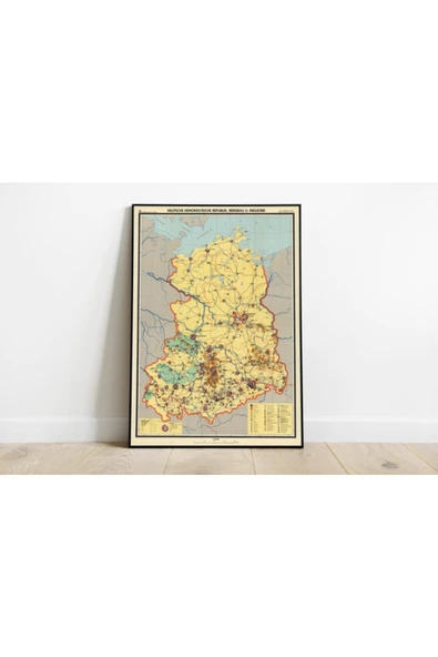 Pegziz Doğu Almanya Haritası Sanatsal Duvar Dekorasyon Poster 60x90cm. ürün görseli 1