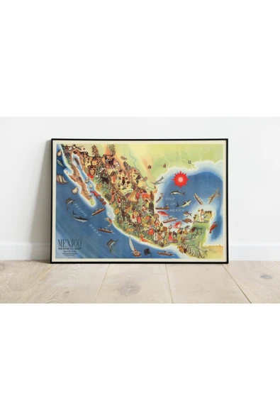 Pegziz Meksika 1930 Haritası Sanatsal Duvar Dekorasyon Poster 60x90cm. ürün görseli 1