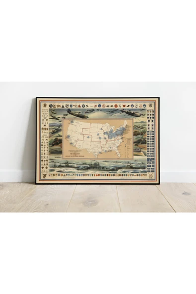 Pegziz Abd Askeri Haritası Sanatsal Duvar Dekorasyon Poster 60x90cm. ürün görseli 1