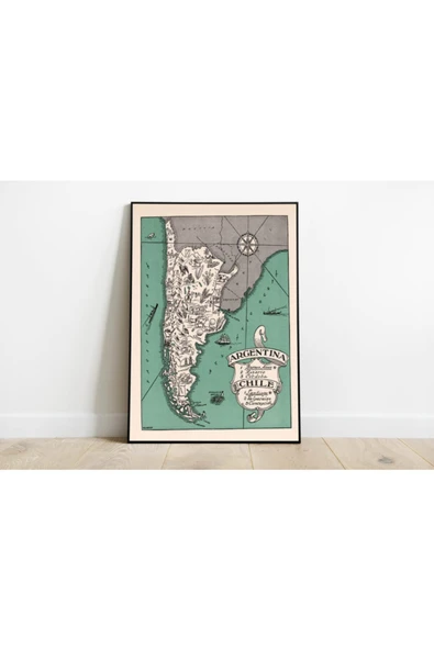 Pegziz Arjantin Ve Şili 1941 Haritası Sanatsal Duvar Dekorasyon Poster 60x90cm. ürün görseli 1