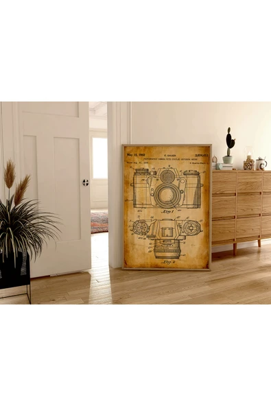Pegziz Dekoratif Sanatsal Fotoğraf Kamerası Patent Posteri 60x90cm. ürün görseli 1