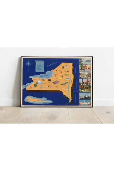Pegziz Amerika New York Eyaleti Eski Haritası Sanatsal Duvar Dekorasyon Poster 60x90cm. ürün görseli 1