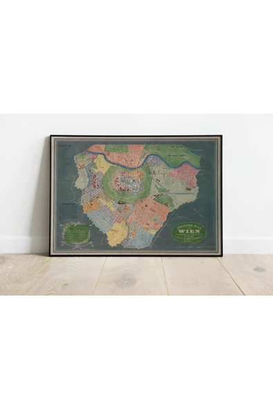 Pegziz Avusturya Viyana Haritası Sanatsal Duvar Dekorasyon Poster 60x90cm. ürün görseli 1