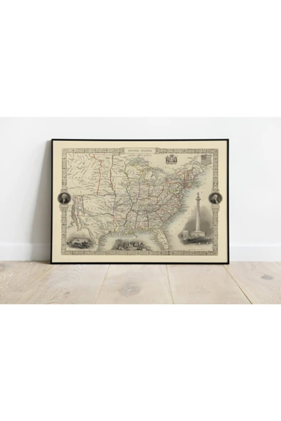 Pegziz Amerika 1851 Haritası Sanatsal Duvar Dekorasyon Poster 60x90cm. ürün görseli 1