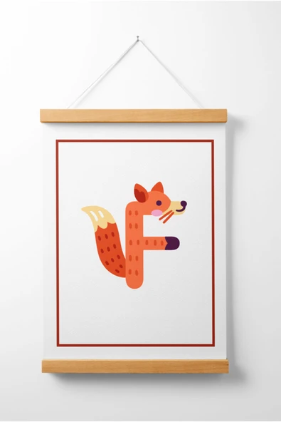 Pegziz Çocuk Odası Ahşap Askılı Hayvan Figürlü F Harfi Baskılı Kanvas Duvar Dekorasyonu 40x50cm. ürün görseli 1