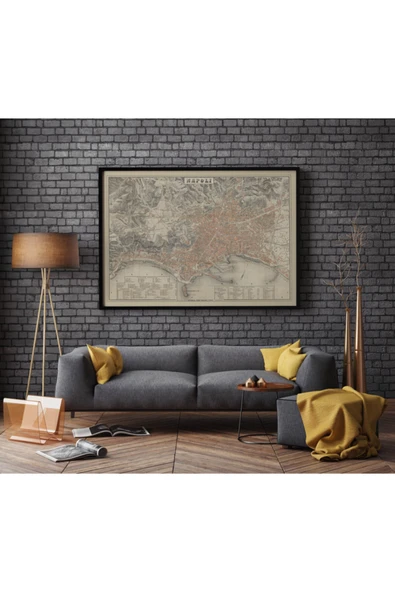 Pegziz Italya Napoli 1860 Şehir Planı Haritası Sanatsal Duvar Dekorasyon Poster 60x90cm. ürün görseli 1