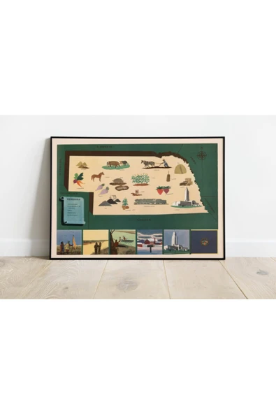 Pegziz Amerika Nebraska Eyaleti Eski Haritası Sanatsal Duvar Dekorasyon Poster 60x90cm. ürün görseli 1