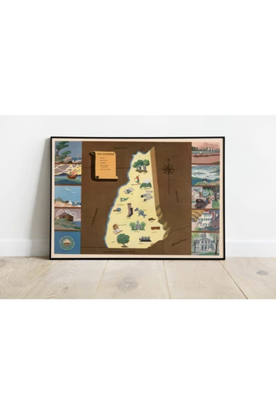 Pegziz Amerika New Hampshire Eyaleti Eski Haritası Sanatsal Duvar Dekorasyon Poster 60x90cm. ürün görseli 1