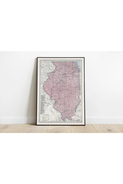 Pegziz Illinois Haritası Sanatsal Duvar Dekorasyon Poster 60x90cm. ürün görseli 1