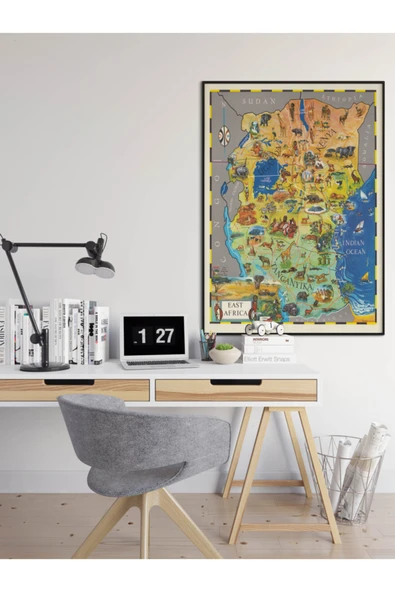 Pegziz Doğu Afrika Haritası Sanatsal Duvar Dekorasyon Poster 60x90cm. ürün görseli 1