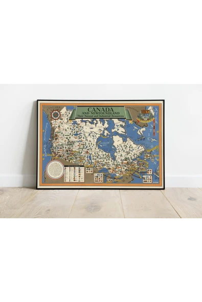 Pegziz Kanada Newfoundland Haritası Sanatsal Duvar Dekorasyon Poster 60x90cm. ürün görseli 1