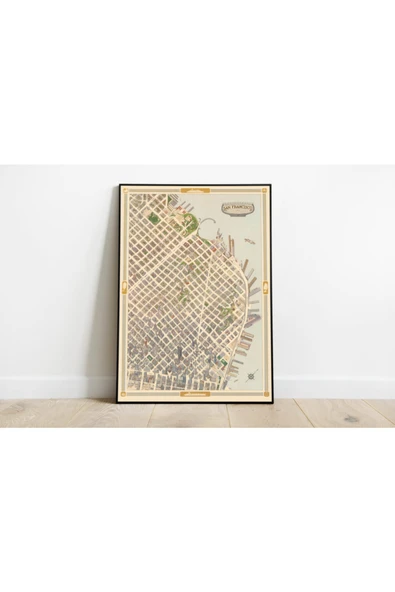 Pegziz San Fransisco Şehir Planı Haritası Sanatsal Duvar Dekorasyon Poster 60x90cm. ürün görseli 1