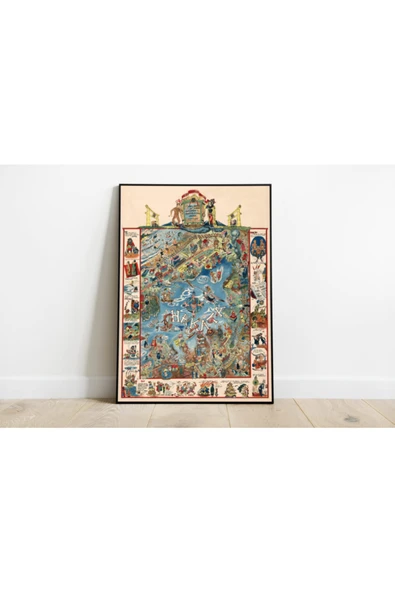 Pegziz Japonya Kyushu Adası Haritası Sanatsal Duvar Dekorasyon Poster 60x90cm. ürün görseli 1