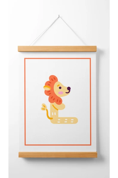 Pegziz Çocuk Odası Ahşap Askılı Hayvan Figürlü L Harfi Baskılı Kanvas Duvar Dekorasyonu 40x50cm. ürün görseli 1