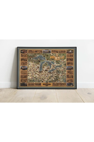 Pegziz Amerika Büyük Göller Bölgesi Haritası Sanatsal Duvar Dekorasyon Poster 60x90cm. ürün görseli 1