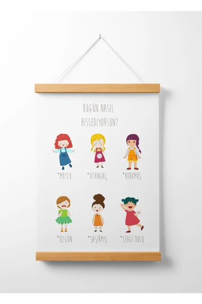 Pegziz Çocuk Odası Ahşap Askılı Bugün Nasıl Hissediyorsun Baskılı Kanvas Duvar Dekorasyonu 40x50cm. ürün görseli 1