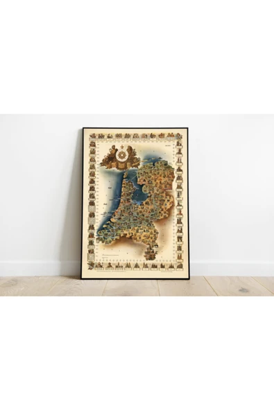Pegziz Hollanda Haritası Sanatsal Duvar Dekorasyon Poster 60x90cm. ürün görseli 1
