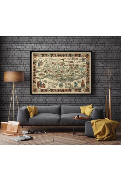 Pegziz Amerika Watertown Şehir Planı Haritası Sanatsal Duvar Dekorasyon Poster 60x90cm. ürün görseli 1