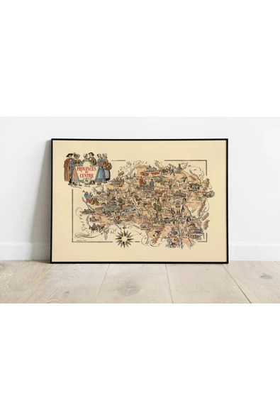 Pegziz Fransa Merkez Bölgeler Haritası Sanatsal Duvar Dekorasyon Poster 60x90cm. ürün görseli 1