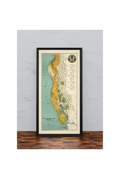 Pegziz Amerika Kuzeybatı Pasifik Demiryolu Haritası Sanatsal Duvar Dekorasyon Poster 50x100cm. ürün görseli 1