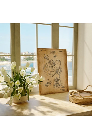 Pegziz Dekoratif Sanatsal Vintage Saç Kurutma Makinesi Patent Posteri 60x90cm. ürün görseli 1