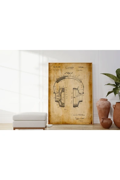 Pegziz Dekoratif Sanatsal Kulaklık Patent Posteri 60x90cm. ürün görseli 1