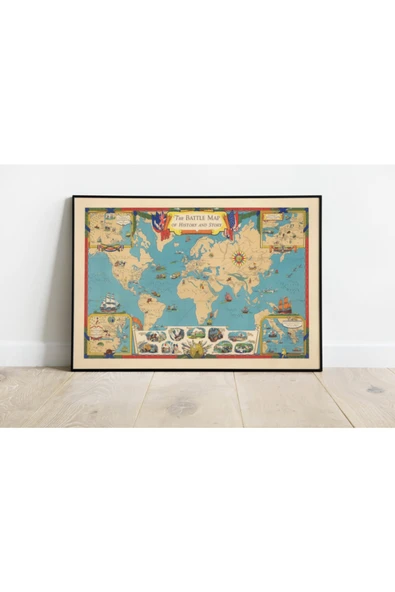 Pegziz Dünya Saavaşları Tarihi Haritası Sanatsal Duvar Dekorasyon Poster 60x90cm. ürün görseli 1