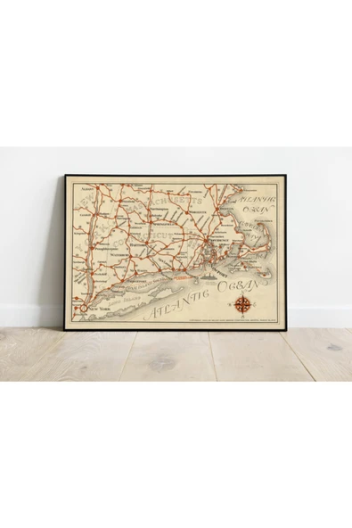 Pegziz Amerika New England 1933 Haritası Sanatsal Duvar Dekorasyon Poster 60x90cm. ürün görseli 1