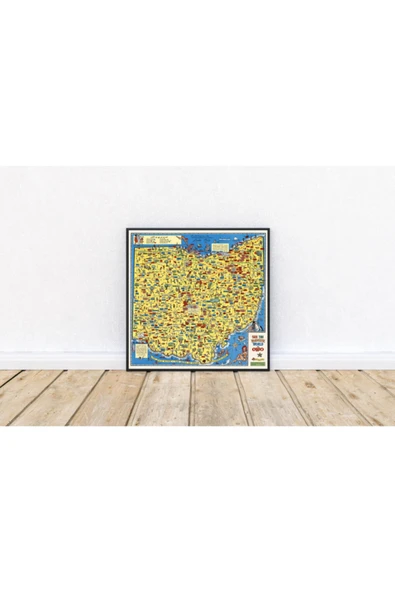 Pegziz Ohio Haritası Sanatsal Duvar Dekorasyon Poster 60x90cm. ürün görseli 1