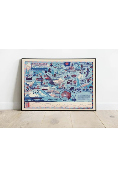 Pegziz Alaska Mckinley Dağı Haritası Sanatsal Duvar Dekorasyon Poster 60x90cm. ürün görseli 1