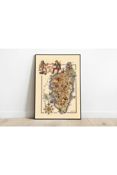Pegziz Korsika Adası Haritası Sanatsal Duvar Dekorasyon Poster 60x90cm. ürün görseli 1