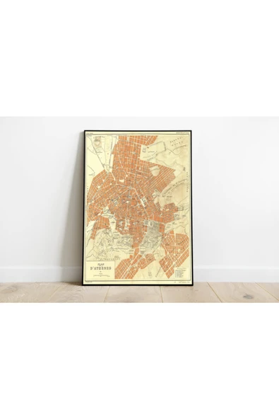 Pegziz Atina Haritası Sanatsal Duvar Dekorasyon Poster 60x90cm. ürün görseli 1
