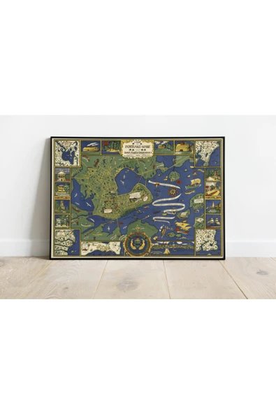 Pegziz Portland Haritası Sanatsal Duvar Dekorasyon Poster 60x90cm. ürün görseli 1