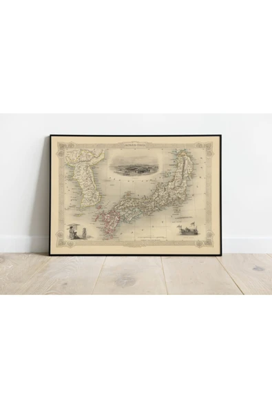 Pegziz Japonya Ve Kore 1851 Haritası Sanatsal Duvar Dekorasyon Poster 60x90cm. ürün görseli 1
