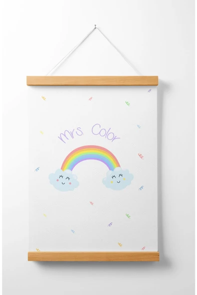 Pegziz Çocuk Odası Ahşap Askılı Gök Kuşağı Baskılı Kanvas Duvar Dekorasyonu 40x50cm. ürün görseli 1