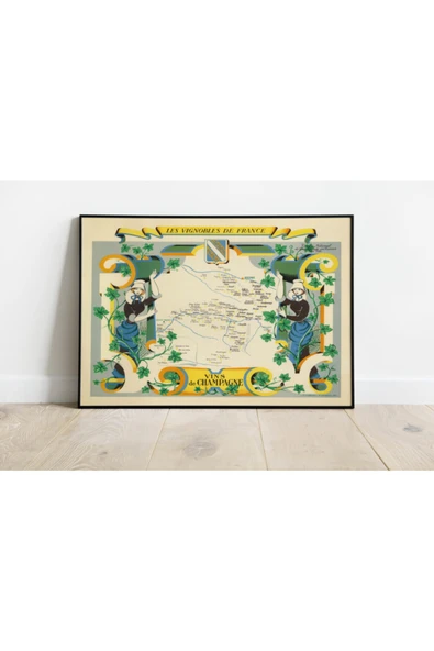 Pegziz Fransa Şarapları Haritası Sanatsal Duvar Dekorasyon Poster 60x90cm. ürün görseli 1