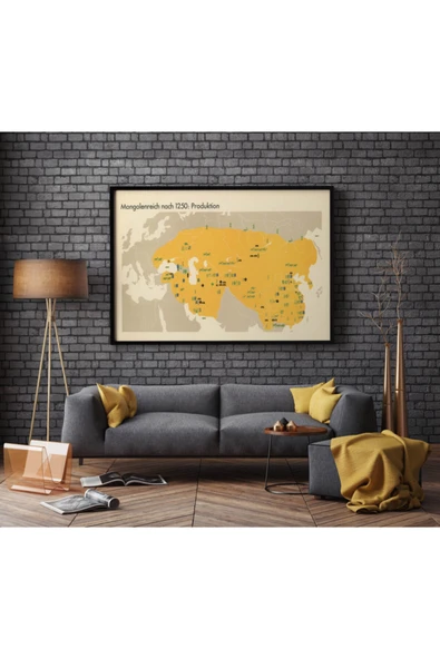 Pegziz Moğol Imparatorluğu Haritası Sanatsal Duvar Dekorasyon Poster 60x90cm. ürün görseli 1