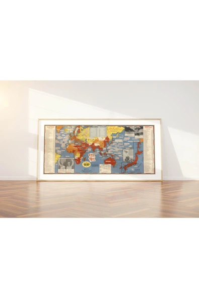 Pegziz 2. Dünya Savaşı Olayları Dünya Haritası Sanatsal Duvar Dekorasyon Poster 40x100cm. ürün görseli 1