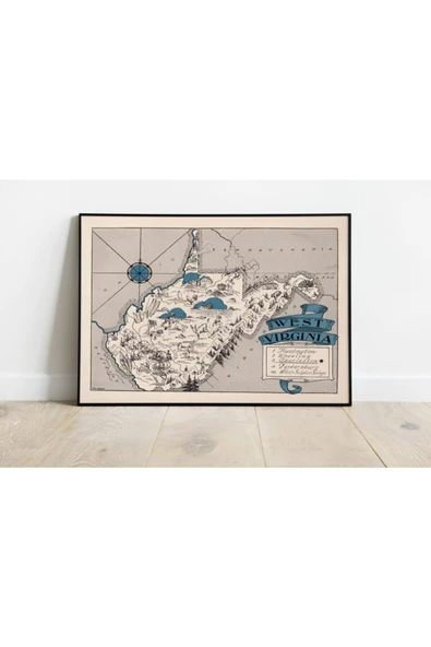 Pegziz Batı Virginia Haritası Sanatsal Duvar Dekorasyon Poster 60x90cm. ürün görseli 1